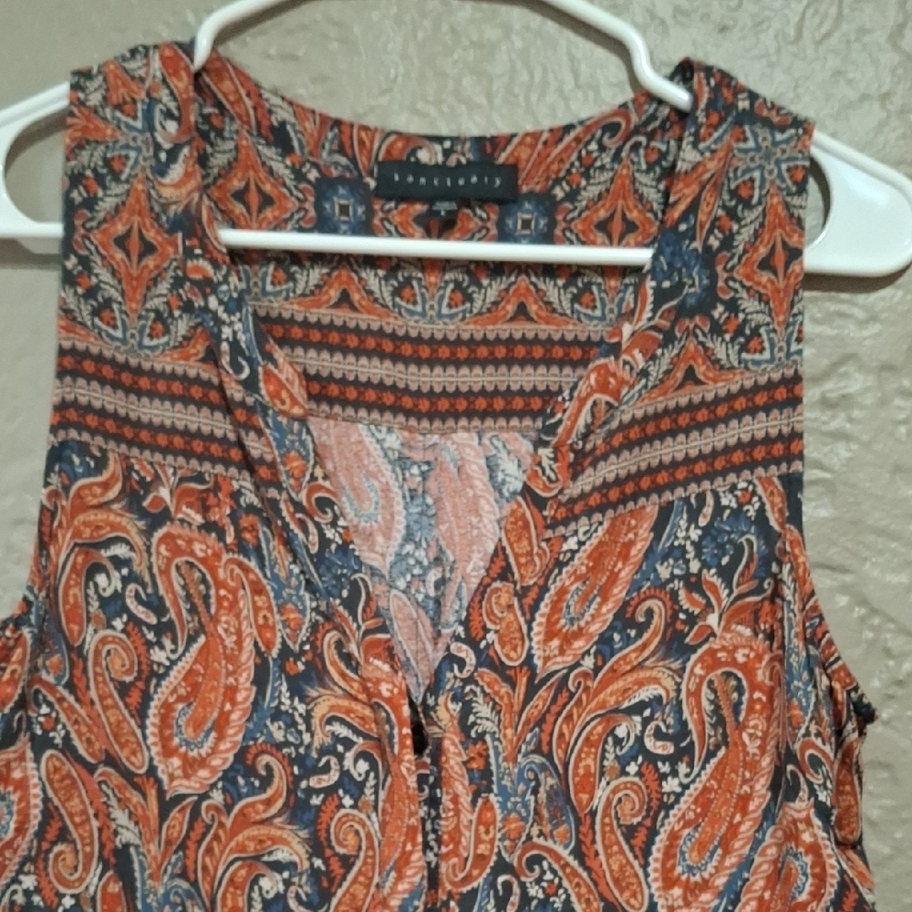 Sanctuary Pink and Blue Sleeveless Tie Front Blouse - Picture 3 of 7